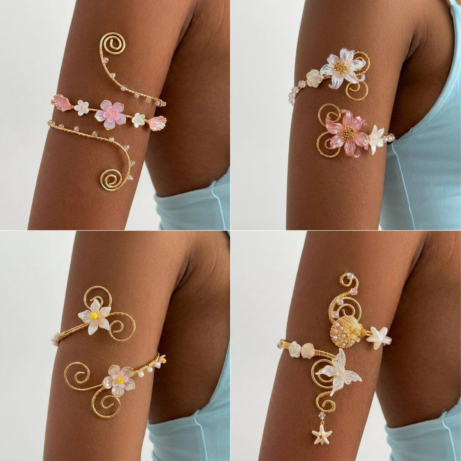 Hot-Selling Flower Pearl Accessories, Cross-Border Jewelry, New European and American Fashion Accessories, Wrap Bracelets, Arm Rings, Bracelets Wholesale