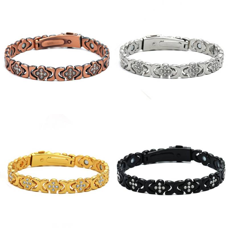 Cross-Border New Fashion Four-Leaf Clover Bracelet, Red Copper Watch Strap Buckle, Rose Gold Bracelet, Lucky Clover Bracelet, Magnetic Jewelry