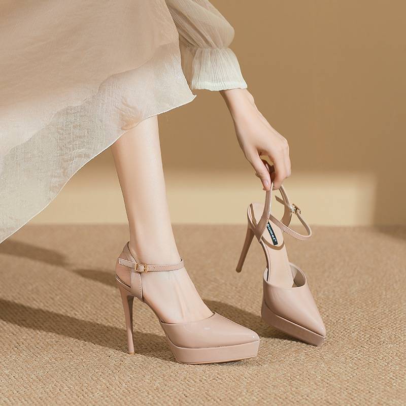 1233-15 Waterproof Platform Toe-Back Hollow Sandals for Women 12cm Pointed Toe Stiletto High Heels Women's Shoes Spring and Summer Flats
