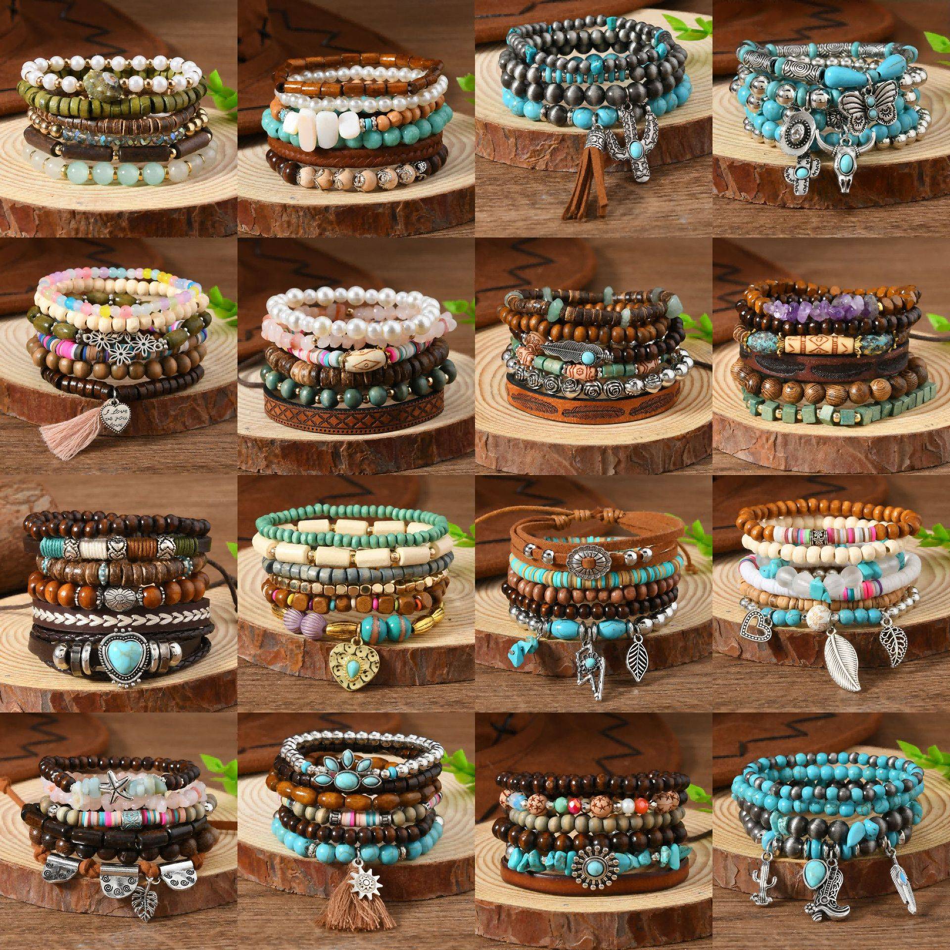 Cross-Border European and American Women's Stacked Bracelets, Personalized Bohemian Style Bracelets, Light Luxury Niche Ethnic Style Bracelets