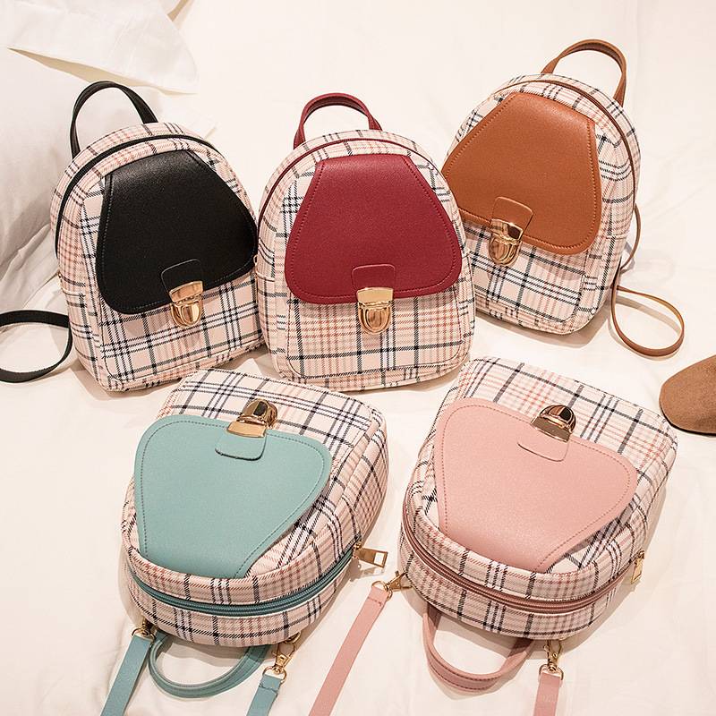 2023 New Fashion Trendy Plaid Print Contrasting Color Lock Single Shoulder Crossbody Backpack Korean Style Gift Backpack