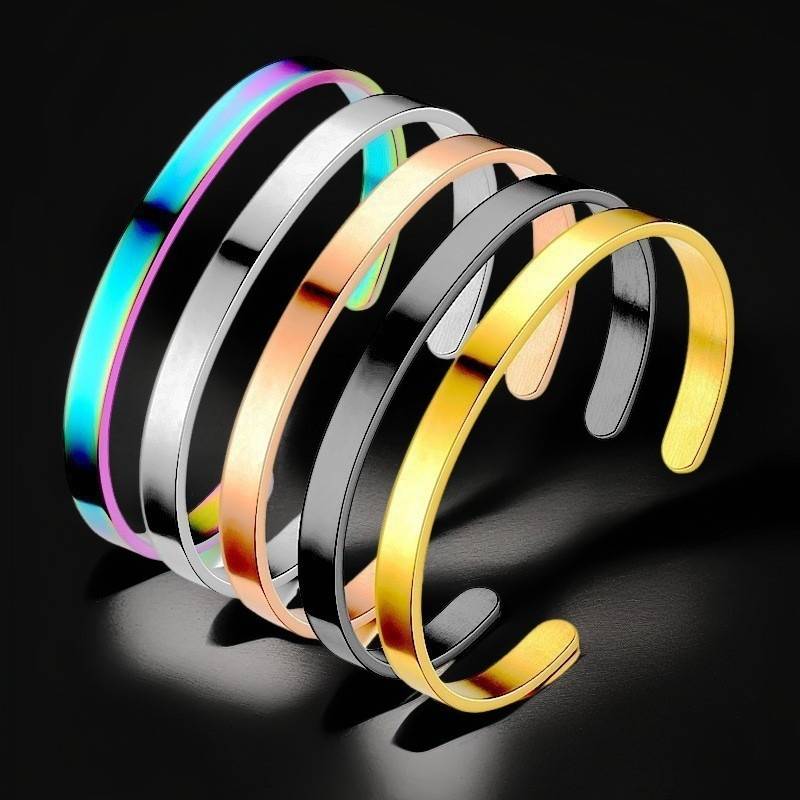 Hot-Selling Open Titanium Steel Bracelet, Smooth C-Shaped Bangle, Can Be Engraved, Stainless Steel, Non-Fading Jewelry, Geometric Trendy Style