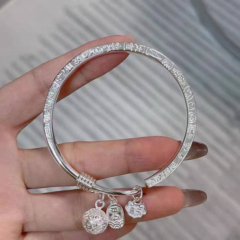 New Chinese-Style Vintage Bracelet for Women with Palace Bell Design, Silver-Plated Adjustable Open Bracelet with Geometric Elements, Wholesale