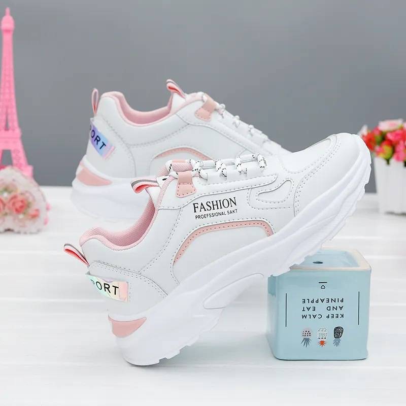 Leather Sports Shoes for Women 2026 Spring Style Breathable Sports Shoes for Women Casual Shoes Versatile Thick-Soled Dad Shoes for Women