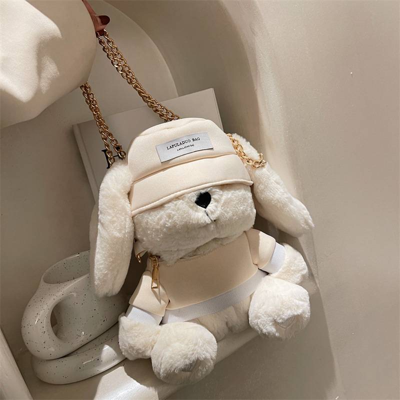 2023 New Autumn and Winter Cute Costume Dead Long Ears Rabbit Blindfold Rabbit Rex Rabbit Stuffed Rabbit Single Shoulder Messenger Bag