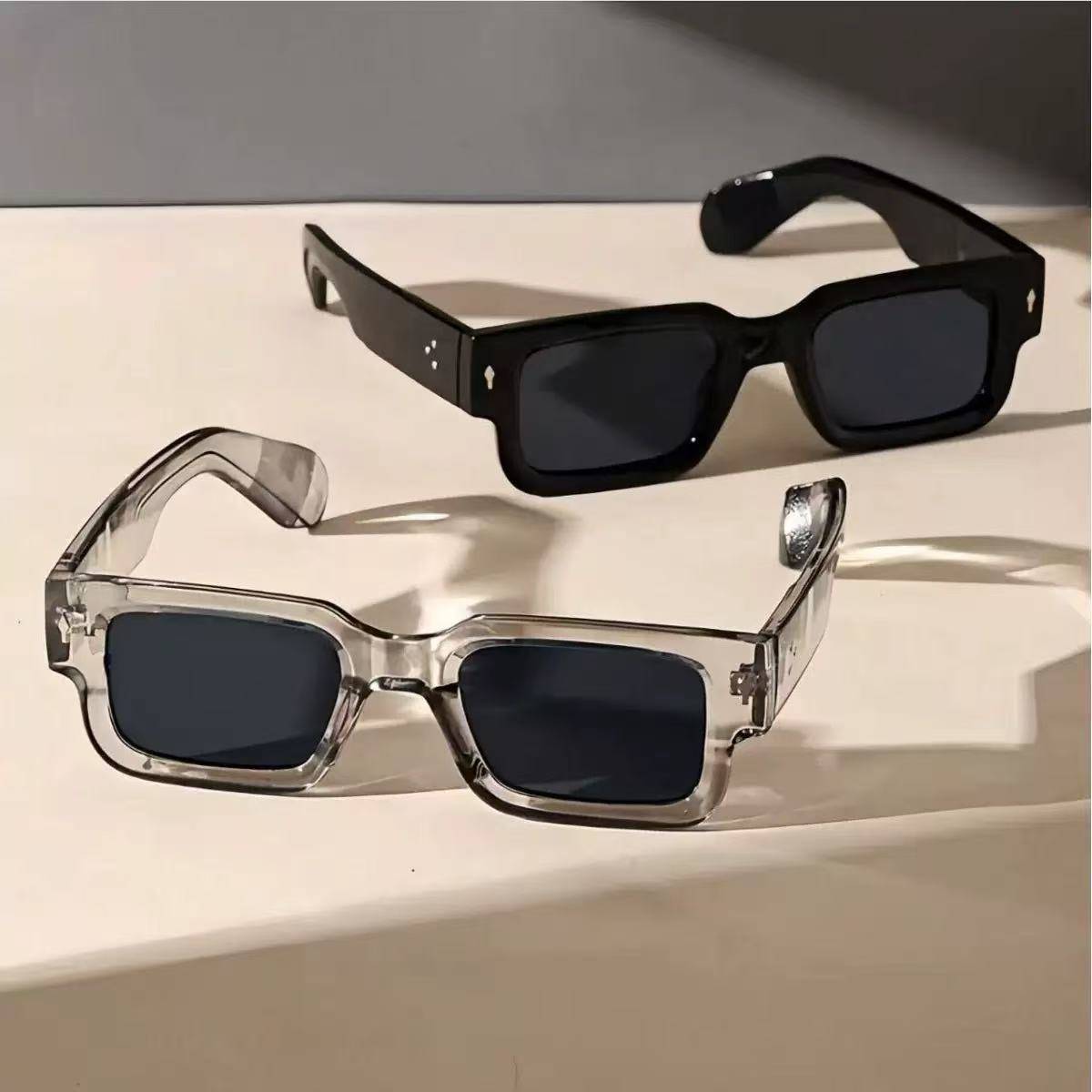 Cross-Border Hot-Selling Simple and High-End Square Sunglasses with Rivets, Uv Protection Sunglasses for Men, Street Style, Wholesale from Manufacturer