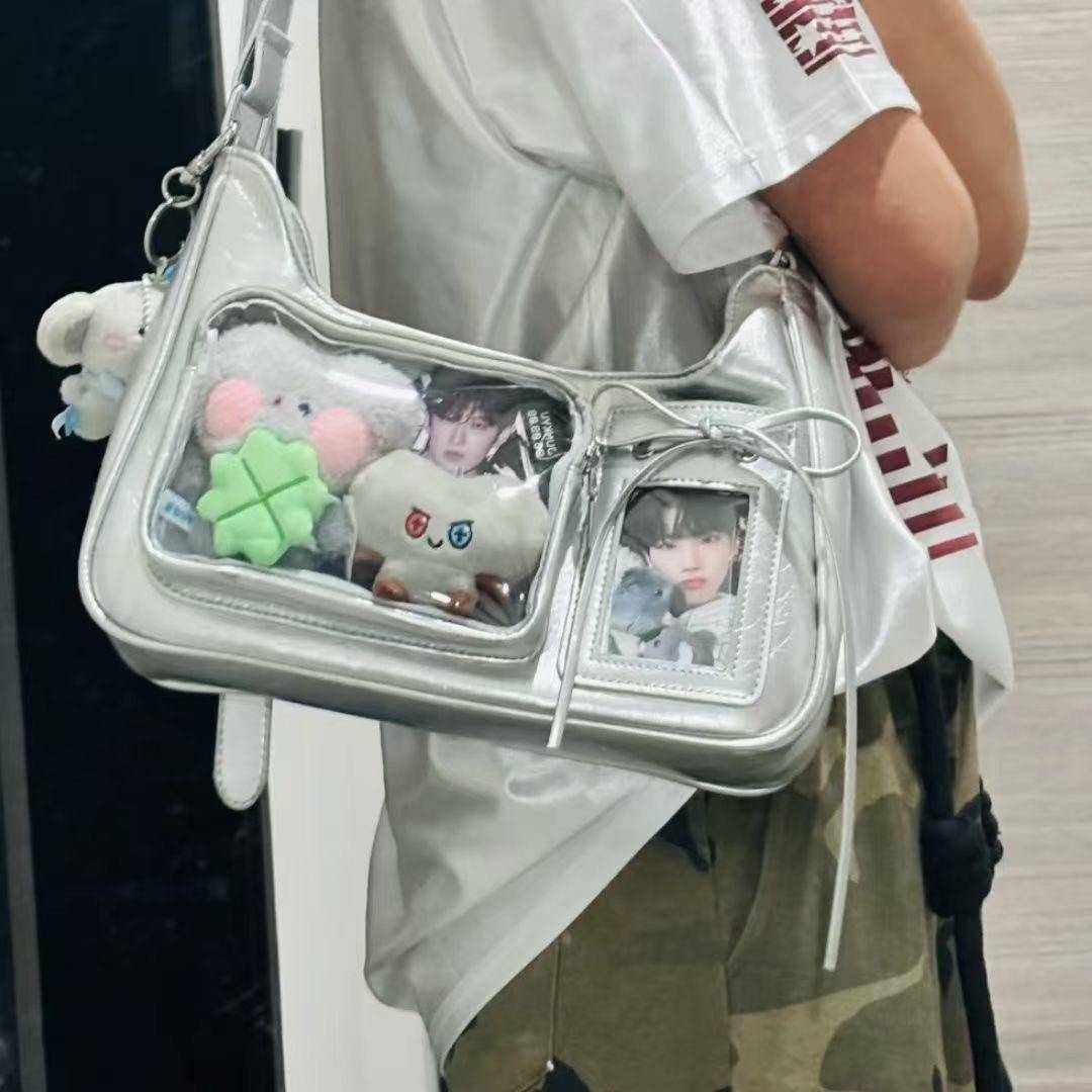 Transparent Pain Bag Shoulder Bag Women's Bag Small Card Version Crossbody Bag Two-Dimensional Design Small Snack Commuting Daily Women's Bag
