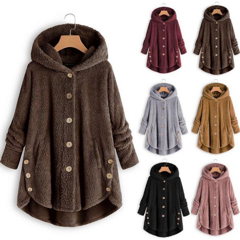 Amazon Ebay 2025 Winter New Fashion Women's Clothing European and American Button Plush Top Irregular Trendy Brand Solid Color Jacket