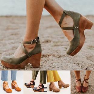 B125 thick heel thick bottom waterproof platform shallow mouth shoes women's shoes Europe and America Amazon independent station WISH source EBAY