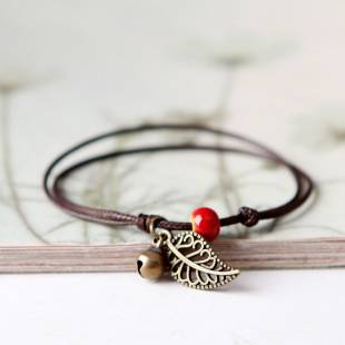 Qingge Jingdezhen Ceramic Beaded Bracelet Anklet Couple Best Friend Bohemian Retro Leaf Jewelry Stall