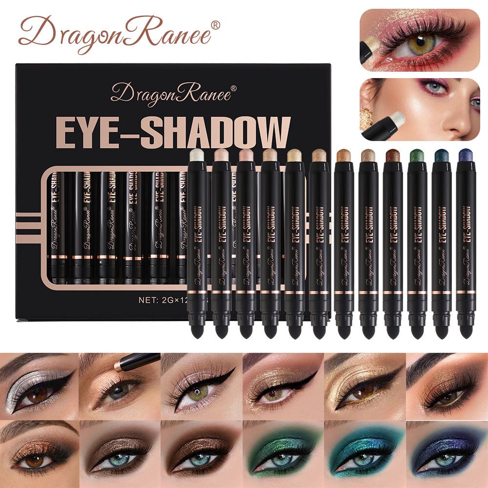 Cross-Border Double-Ended Eye Shadow Pen Brightening Pen Lazy Eye Shadow Pearlescent Eye Shadow Stick Set Eye Shadow 12-Color Set Box
