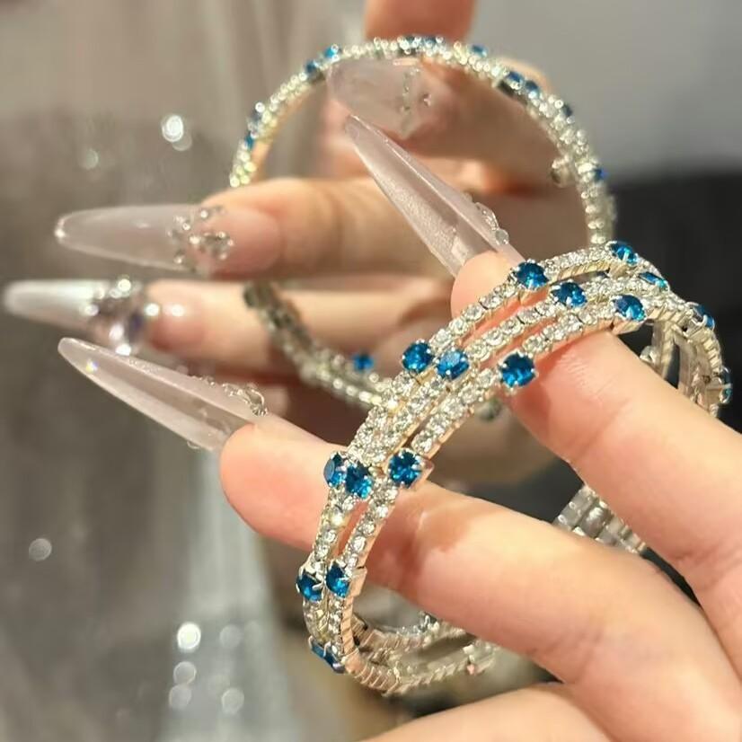 Multicolor Open-Ended Bracelet Trendy Elegant Women's Bracelet New Style 3-Row Rhinestone Wrap-Around Bracelet European and American Cross-Border