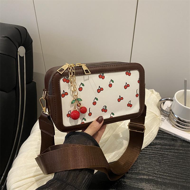Trendy Fresh Casual Fashion Small Square Bag for Women 2025 Summer Cute Cherry Shoulder Bag Korean Style Fashion Crossbody Bag