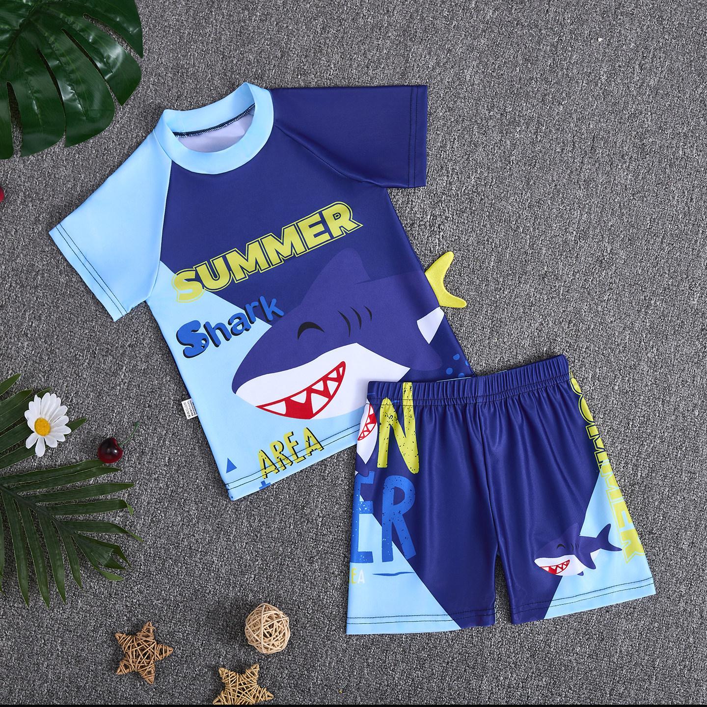 New Children's Swimsuit Set for Boys, Summer Two-Piece Swimwear for Young and Middle-Aged Boys, Quick-Dry Baby Swim Trunks and Swimsuit Set