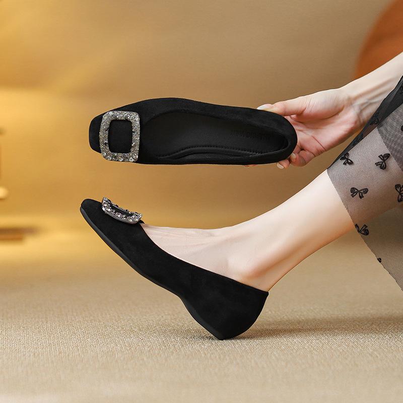 Retro Square-Toe Flats-Soled Rhinestone Flats for Women 2026 New French Evening Shoes Comfortable Soft-Soled Work Clothing Mary Jane Shoes