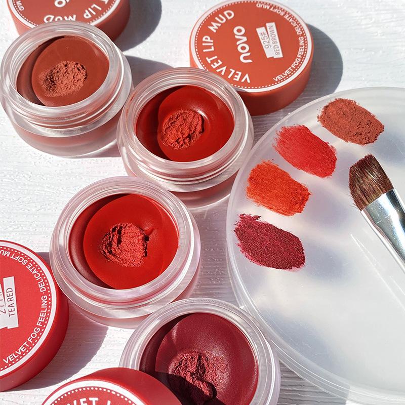 Novo Jelly Jar Lip Mud Lip Gloss, Velvet Matte Finish, Non-Stick Cup, Natural Look, Brightening Lipstick