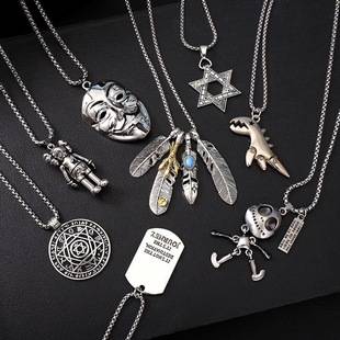 All-match titanium steel chain fashion brand necklace men's hip hop personality Street alloy pendant men's and women's sweater chain Accessories Wholesale