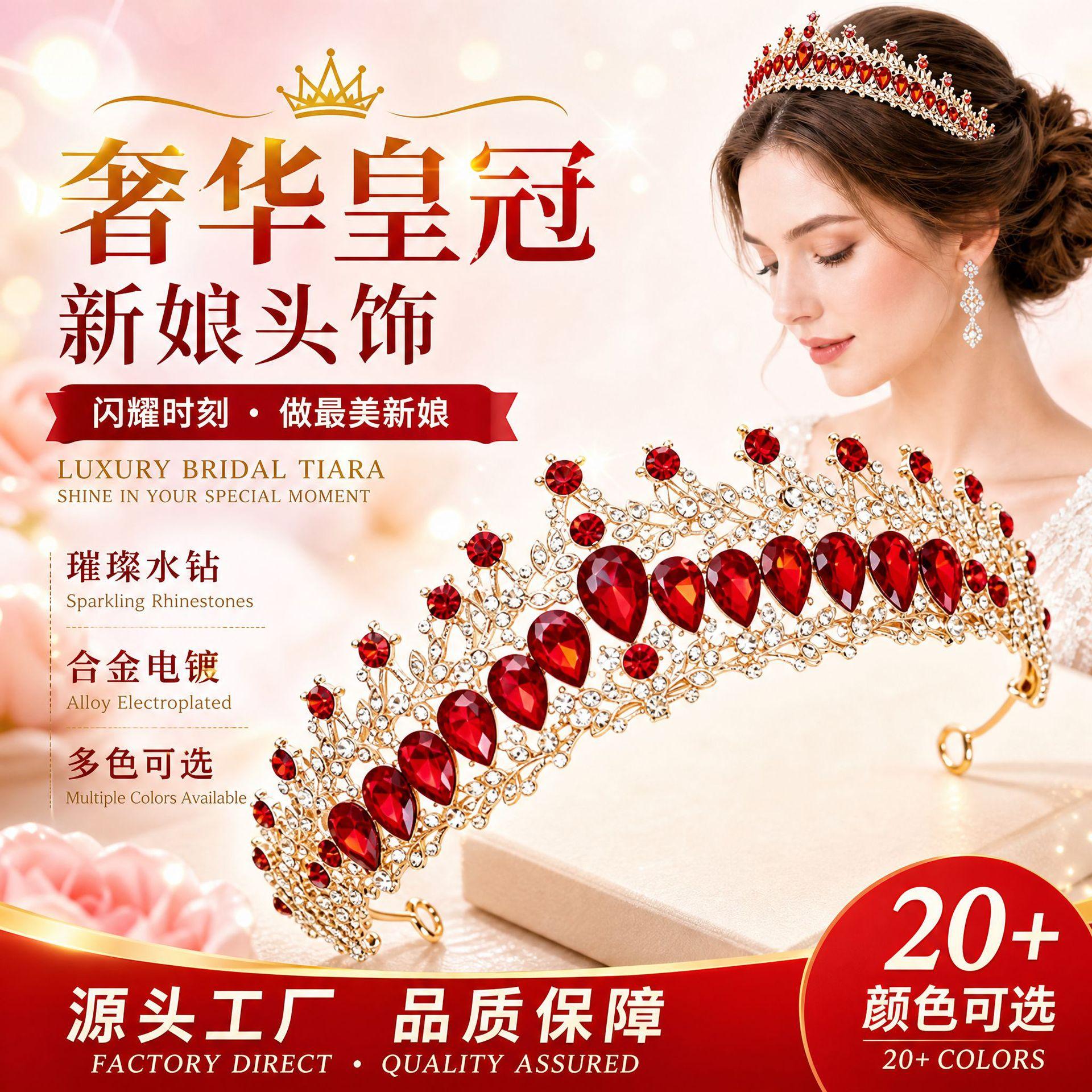 Cross-border hot-selling luxury crown bridal wedding headpiece rhinestone headband AliExpress alloy crown headband wholesale