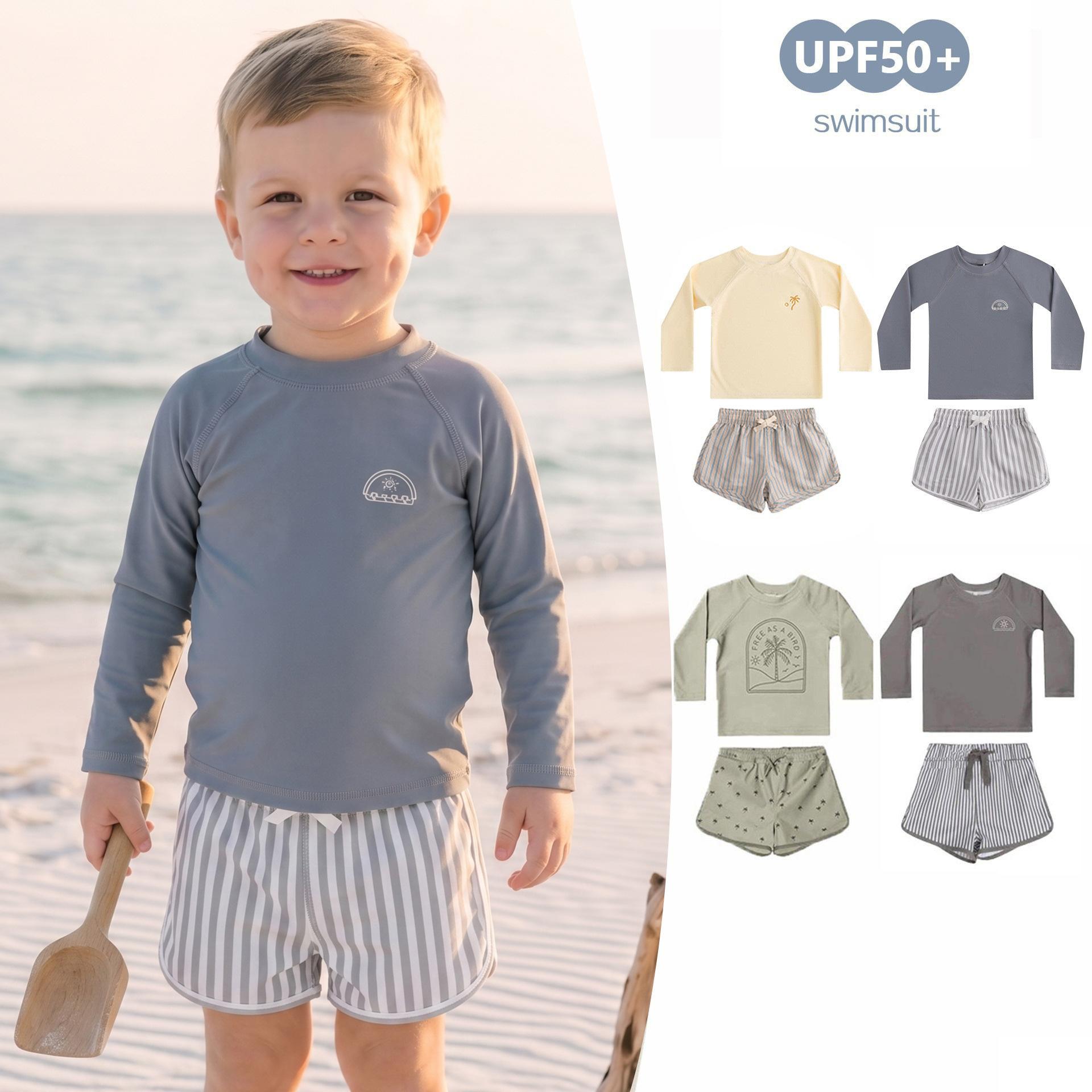 Boys' Long-Sleeved Sun Protection Split Swimsuit 2026 New Style Kidsren's Beach Vacation Swimwear Baby Boy Quick-Drying Swimsuit