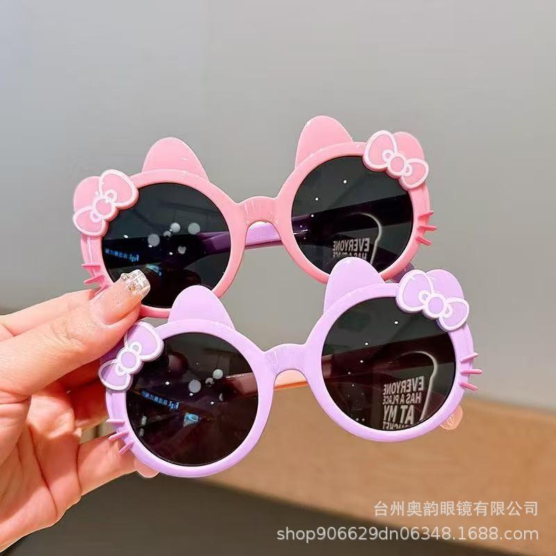 Korean Style Sweet and Cute Bow Cat Children's Sunglasses Contrasting Color Versatile Anti-Uv Street Sunglasses Baby