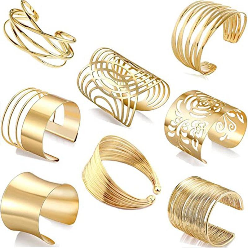 Cross-border Hot-selling European and American Exaggerated Metal Hollow Pattern Shape Iron Bracelet Set Personalized Wire Arm Ring