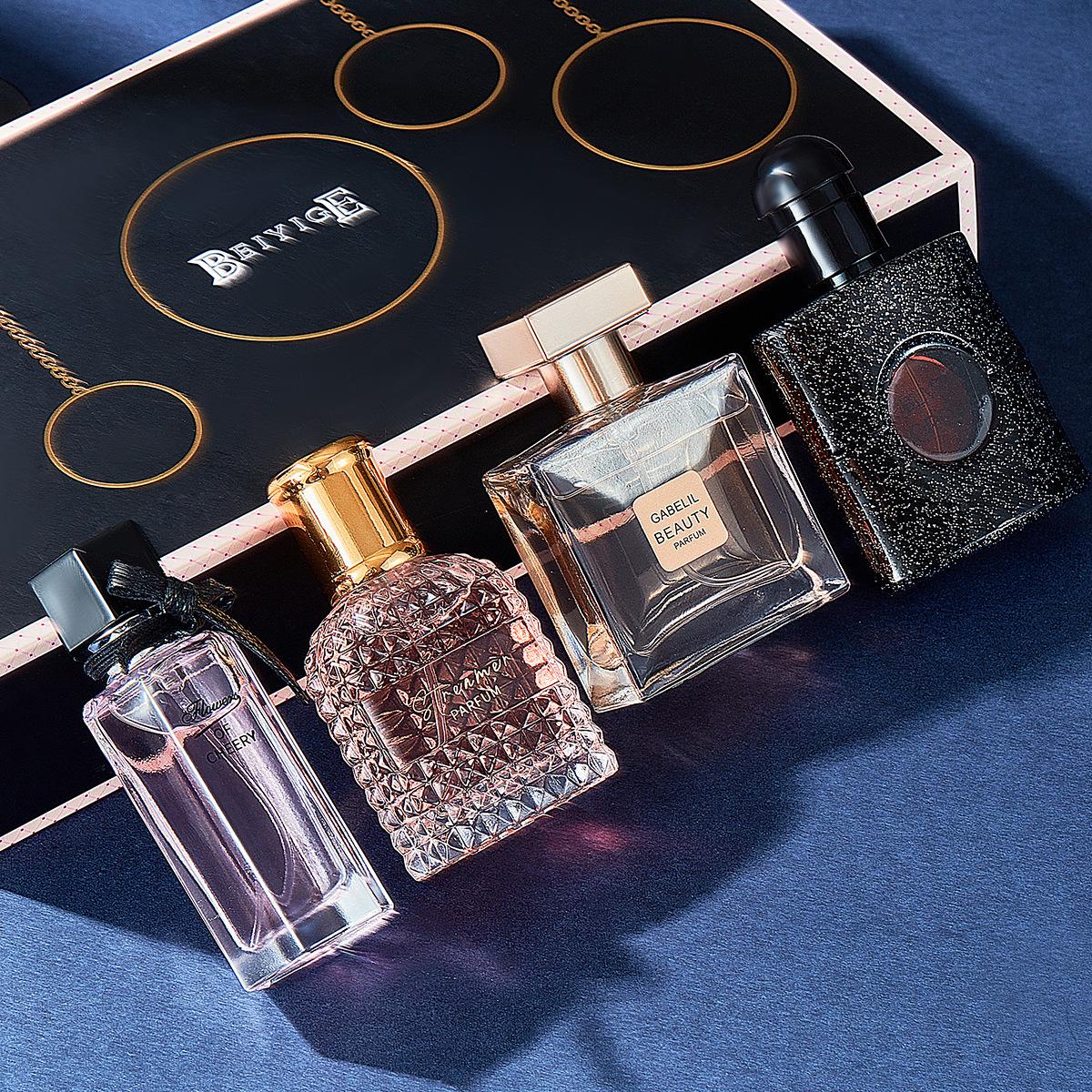 Online Celebrity Live Gift Box Ladies Perfume Four-piece Perfume Wholesale Lasting Light Fragrance Black Coffee Perfume Ladies