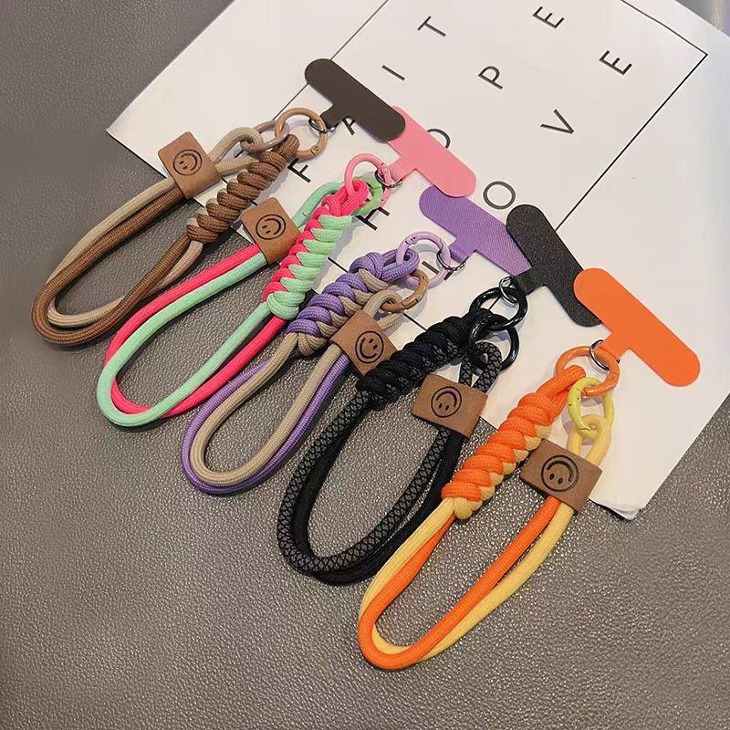 Ins-Style Woven Phone Lanyard with Color-Blocking Short Keychain, Cute Anti-Loss Portable Aluminum Alloy Ring