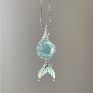Mermaid Tears Pendant Niche Fish Tail Necklace Women's Summer Light Luxury Clavicle Chain Necklace Gift