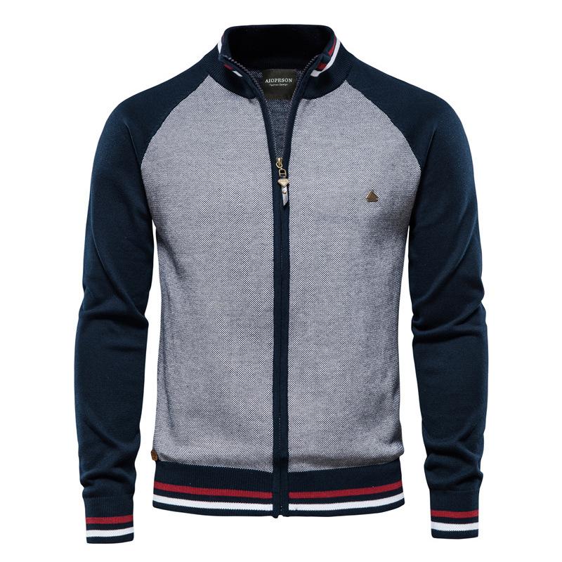 2024 Autumn/Winter Sweater for Men Casual Knitwear Men's Jacket with Patchwork Korean Style Slim Fit Youth Color Block