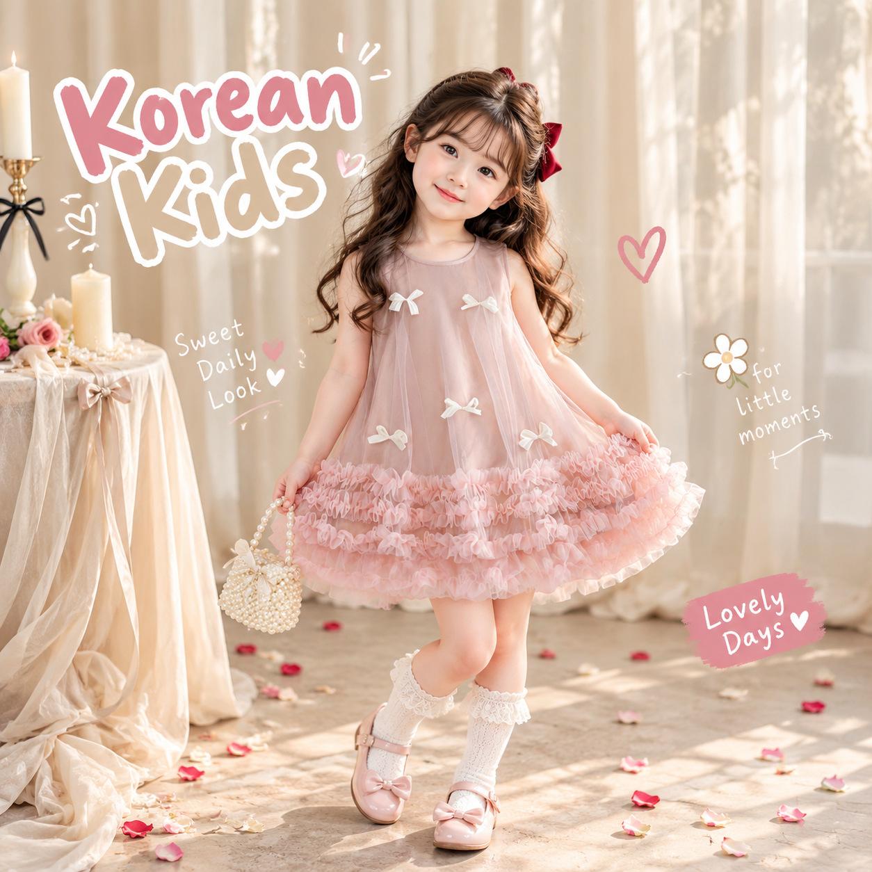 Mdd Girls' Mesh Bow Dress 2026 Summer New Style Baby Sleeveless Princess Dress Girl's Sundress