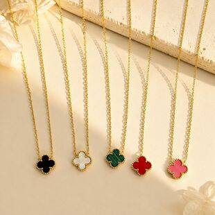 Popular in Japan and Korea, four-leaf clover titanium steel necklace for women, light luxury niche high-end non-fading collarbone chain, versatile accessory pendant