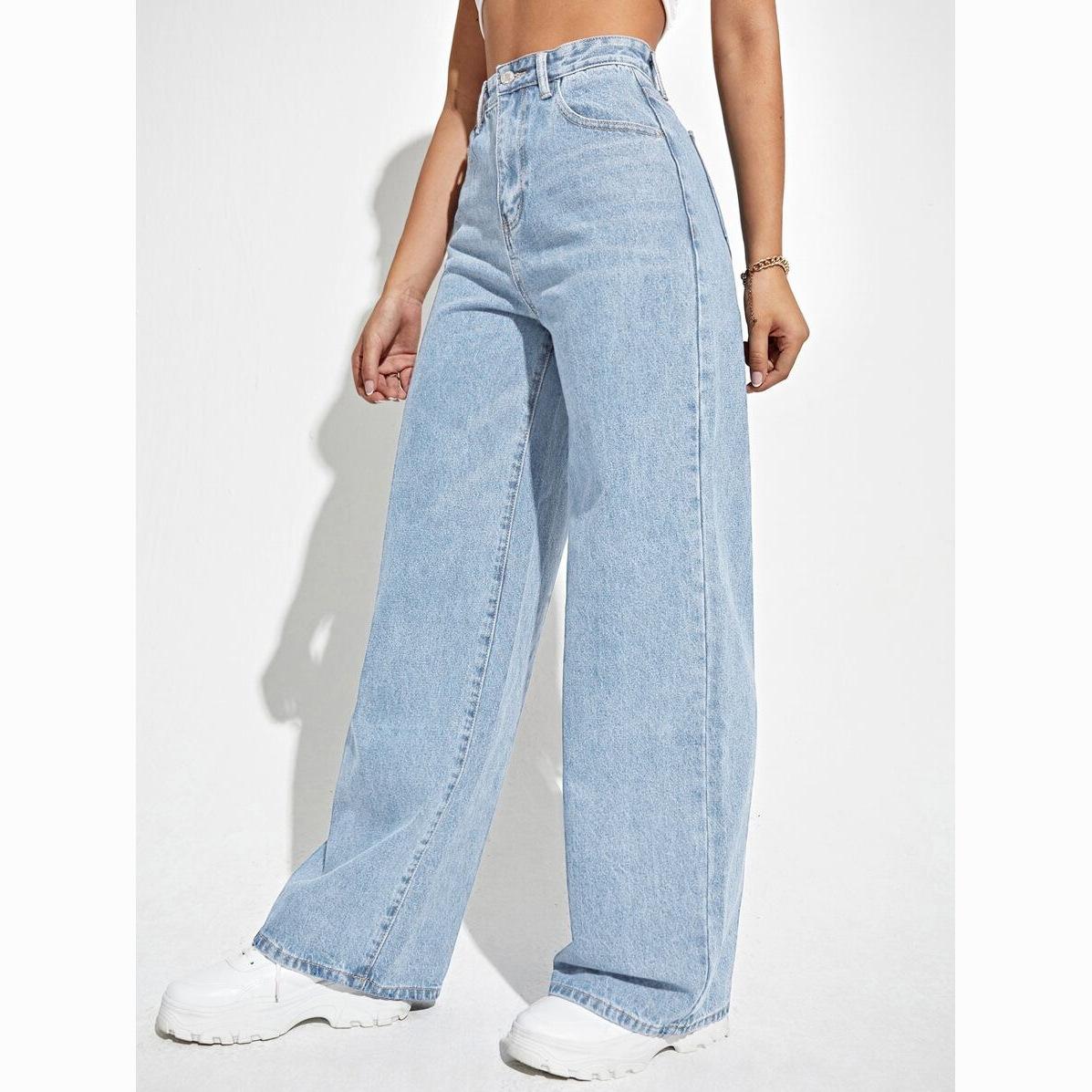 2026 New Style European, American, and Southeast Asian Hot-Selling High-Waisted Jeans for Women, Spring and Summer High-Waisted Fashionable Versatile Wide-Leg Pants