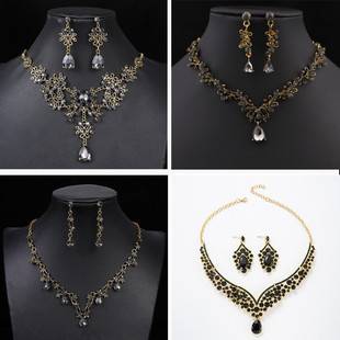 Cross-Border European and American Bridal Necklace Two-Piece Wedding Dress Wedding Accessories Wedding Alloy Necklace Set Decoration Wholesale