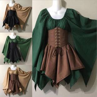 Cross-border wish New party European and American women's long sleeve Renaissance medieval bell sleeve dress