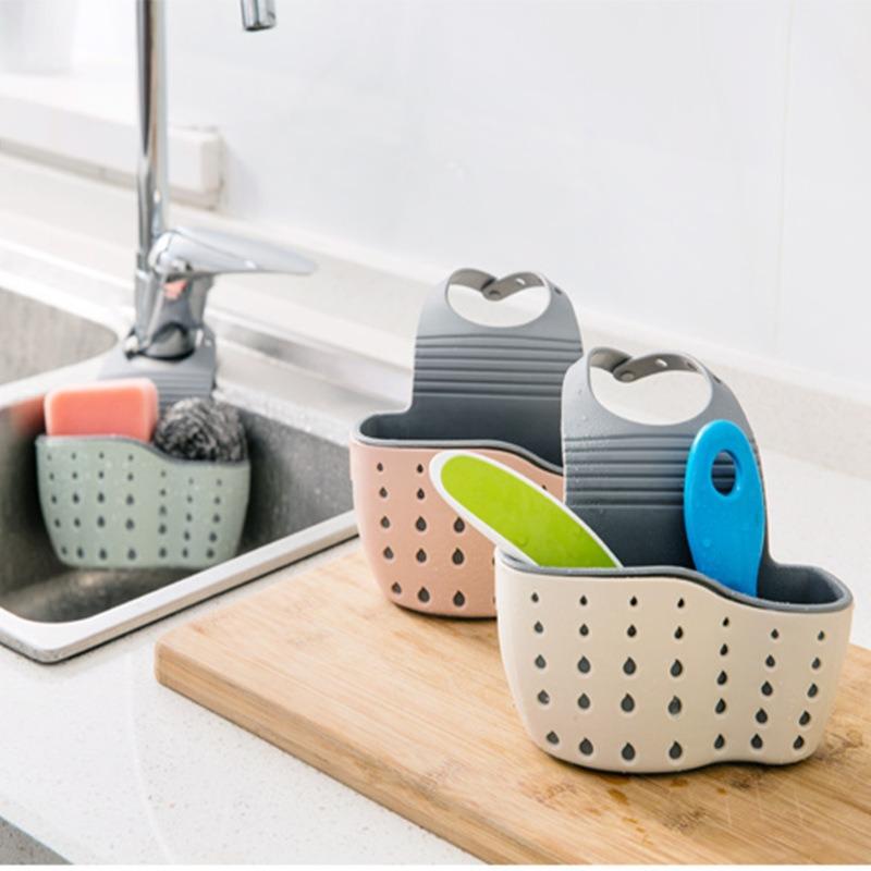 Adjustable Snap-On Sink Drain Hanging Bag Kitchen Storage Rack Faucet Sponge Double-Layer Drain Hanging Basket