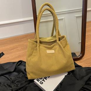 Cross-Border New Corduroy Fashion Tote Bag Large Capacity Simple Casual Shoulder Bag Office Worker Student Handbag