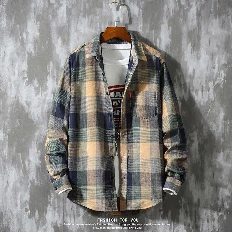 Clearance Plaid Long-sleeved Shirt Men's Loose Spring and Autumn Fashionable Korean Style Shirt Men's Work Clothes for Work Site