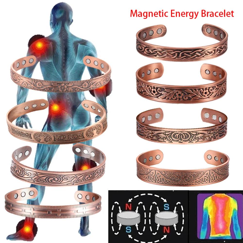 Cross-Border Hot-Selling Magnetic Bracelet Ring Combination Magnet Bracelet Flower Ancient Red Copper Brushed Retro Style Men's and Women's Jewelry