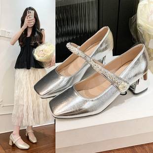 French Retro Silver Mary Jane Shoes for Women 2026 New Spring and Summer Style with Skirts Fairy Style Gentle Evening High Heels