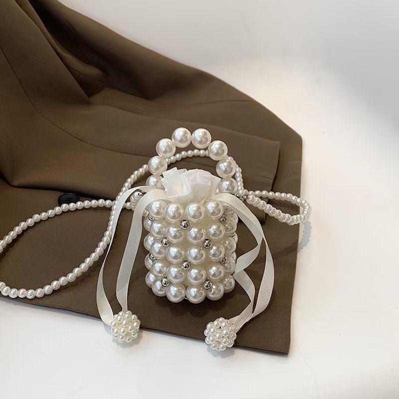 Personality Pearl Bucket Pearl Bag Internet Celebrant Personality Bag Niche Crossbody Bag Chain Retro Handmade Bag Handbag