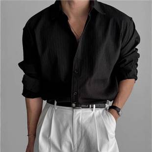 high quality "Texture Sense" Solid Color Shirt Men's Long Sleeve Spring and Autumn Loose Shirt Korean Style Niche Casual Shirt
