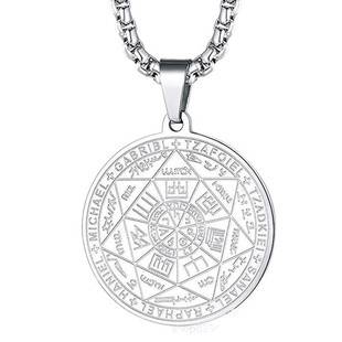 European and American Religious Scripture Seven Angels Seal Tagging Rune Pendant Stainless Steel Round Brand Necklace Mysterious