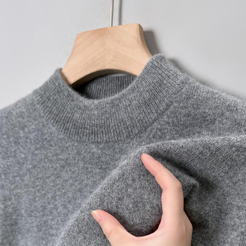 Autumn and Winter New Half Turtleneck Woolen Sweater Men's Pure Color Long-Sleeved Knitted Sweater Casual Skin-Friendly Warm Base Layer Shirt