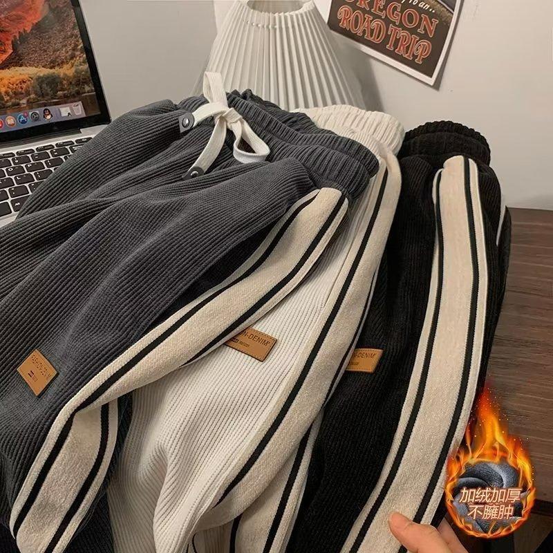 Autumn and Winter fleece-lined Thickened Wei Pants Corduroy Pants Men's Trendy Sports Pants Straight Loose American Casual