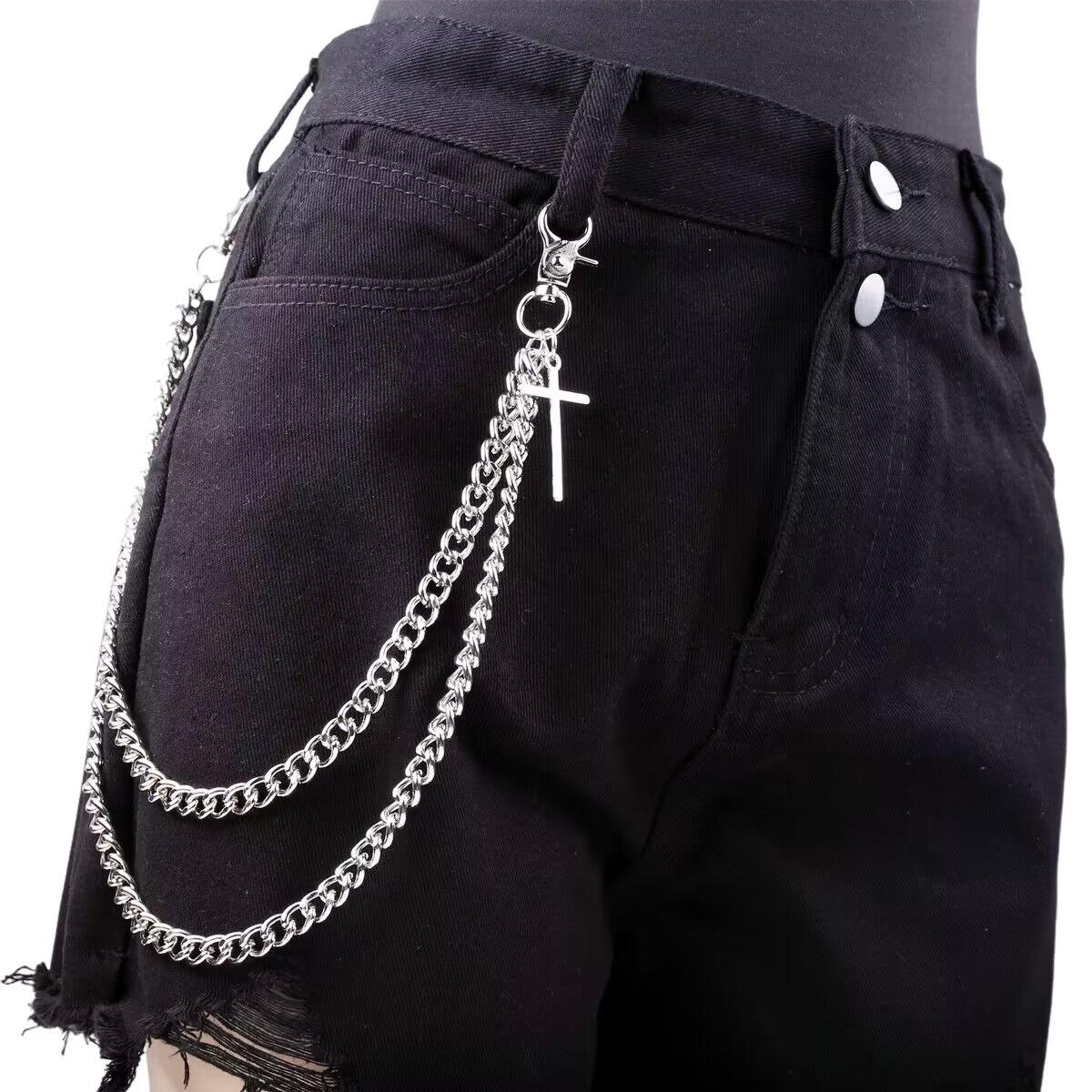 European and American Cross-Border Jewelry Punk Men's and Women's Metal Trouser Chains Hip-Hop Trendy Multi-Layer Cross Waist Chain Manufacturers Wholesale