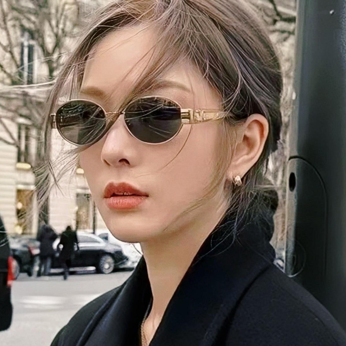 Gm Sunglasses Lisa Style Sunglasses for Women High-End Old Money Style 40235 Oval Metal Frame