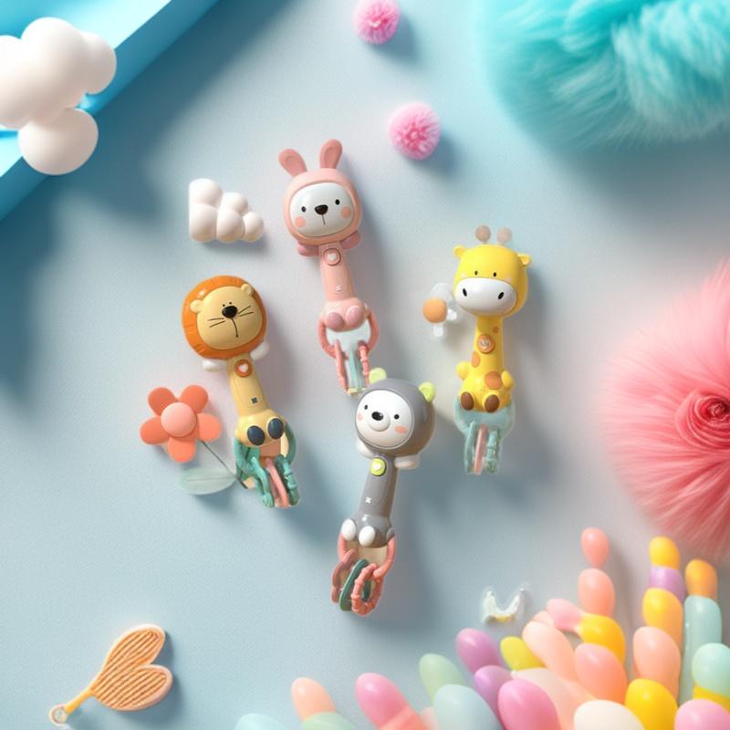 Early Education Music Light-Up Grasping Bb Baby Soothing Cartoon Animal Baby Bell Rattle 6 Children's Toys