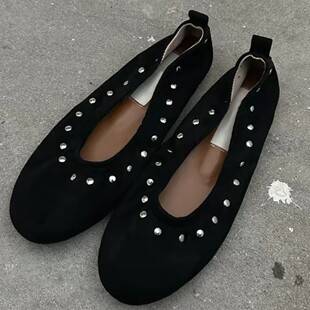 2026 Rivet Round-Toe Ballet Flats Slip-On Flat Shoes Shallow Lightweight Fashionable Women's Shoes Wholesale from Manufacturer