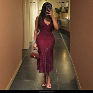 Factory direct foreign trade women's fashion sexy deep V-neck party ball sequin suspenders dress skirt dress