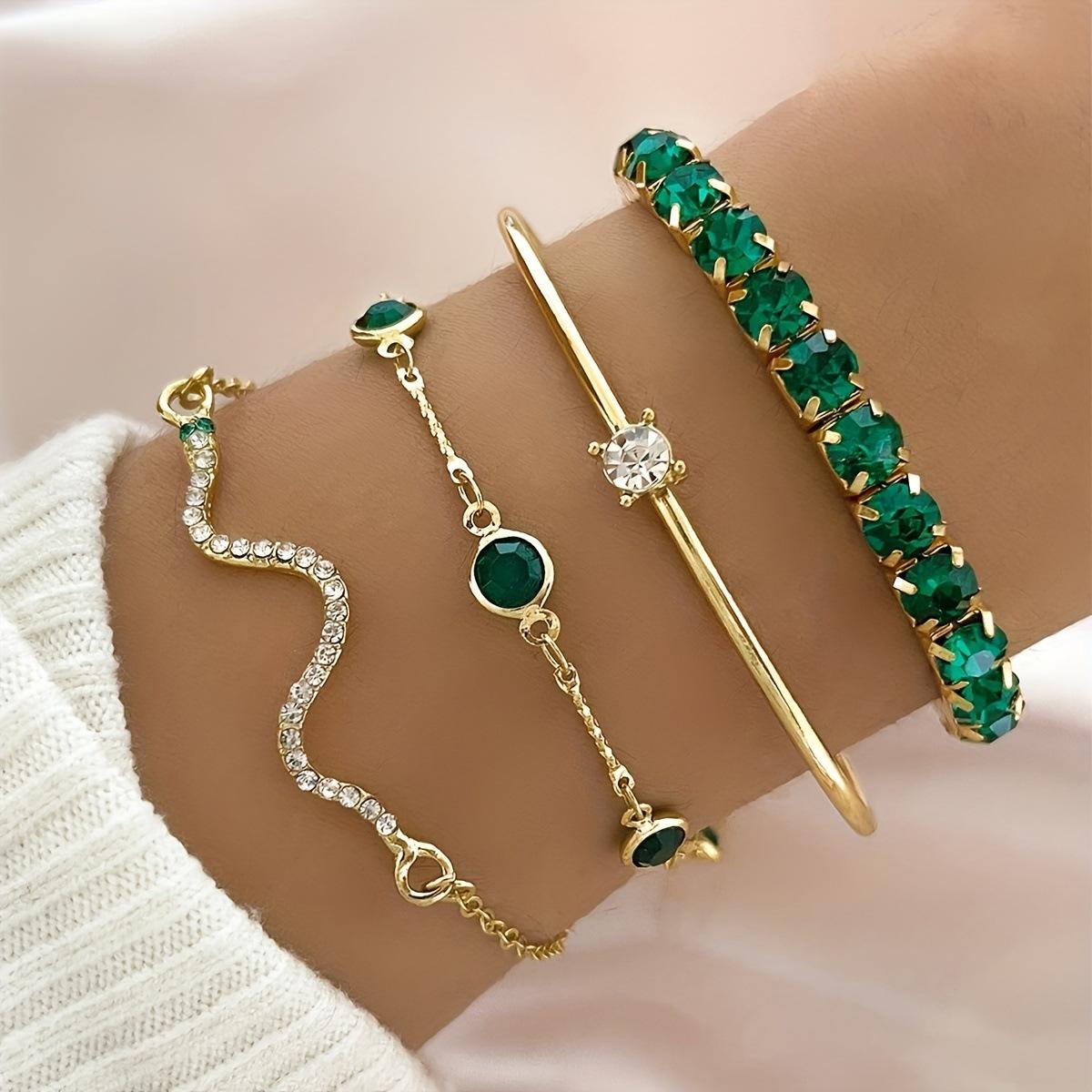 Cross-Border European and American Fashionable Elastic Bracelets for Women, 4-Piece Set, High-End Snake Bracelets, Metal Bracelets for Couples